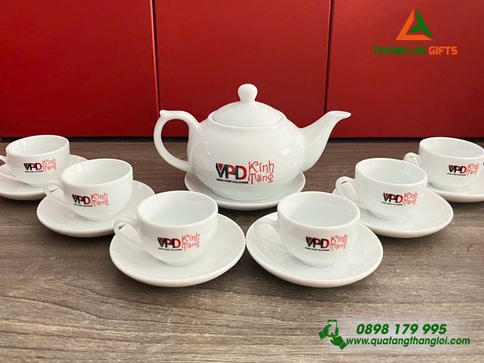 Bộ ấm tr&agrave; in logo doanh nghiệp theo y&ecirc;u cầu