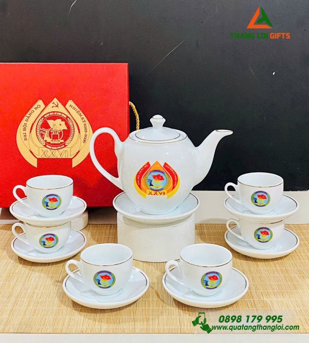 Bộ ấm ch&eacute;n tr&agrave; cao cấp in ấn logo c&ocirc;ng ty theo y&ecirc;u cầu