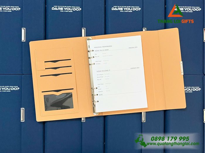Sổ da tay b&igrave;a c&ograve;ng da 6 c&ograve;ng inox in logo theo y&ecirc;u cầu