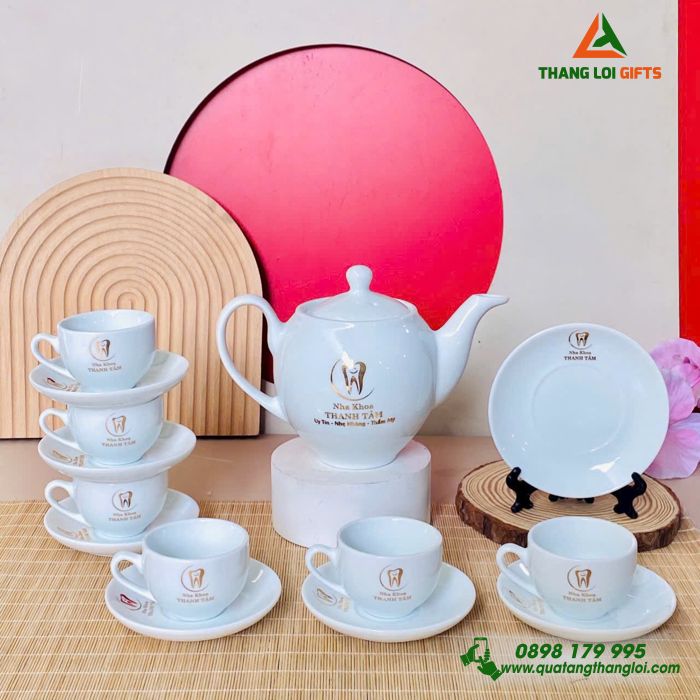 Bộ ấm tr&agrave; B&aacute;t Tr&agrave;ng cao cấp in logo c&ocirc;ng ty