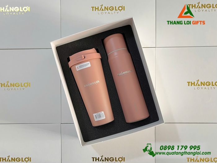 Set combo b&igrave;nh nước v&agrave; ly giữ nhiệt khắc logo theo y&ecirc;u cầu